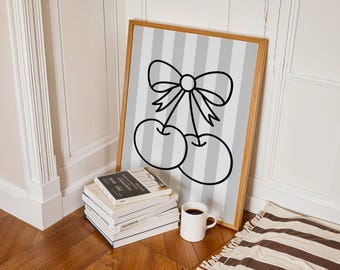 Black & White Bow Wall Art Trendy Retro Girly Prints Aesthetic Dorm Room Decor Coquette Y2K Poster Striped Art Cherry Dice Preppy Girl Art