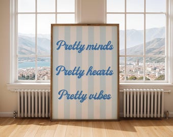 Pretty Vibes Blue Trendy Wall Art Coquette Y2K Poster Blue Retro Decor Affirmation Wall Art Girly Dorm Room Decor Preppy Aesthetic Wall Art