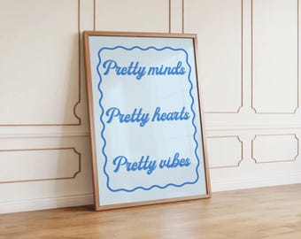Pretty Vibes Blue Trendy Wall Art Coquette Y2K Poster Blue Retro Decor Affirmation Wall Art Girly Dorm Room Decor Preppy Aesthetic Wall Art