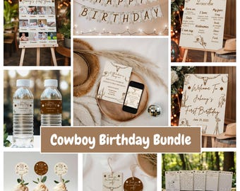 Cowboy-Geburtstags-Bundle | Little Buckaroo Geburtstagsparty | Western Rodeo Geburtstag | Bearbeitbares Geburtstags-Bundle | Jedes Alter Geburtstag Bundle