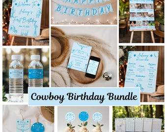 Cowboy-Geburtstags-Paket | Little Buckaroo Erster Geburtstag einladen | Western-Rodeo-Paket | Bearbeitbares Geburtstags-Bundle | Jedes Alter Geburtstag