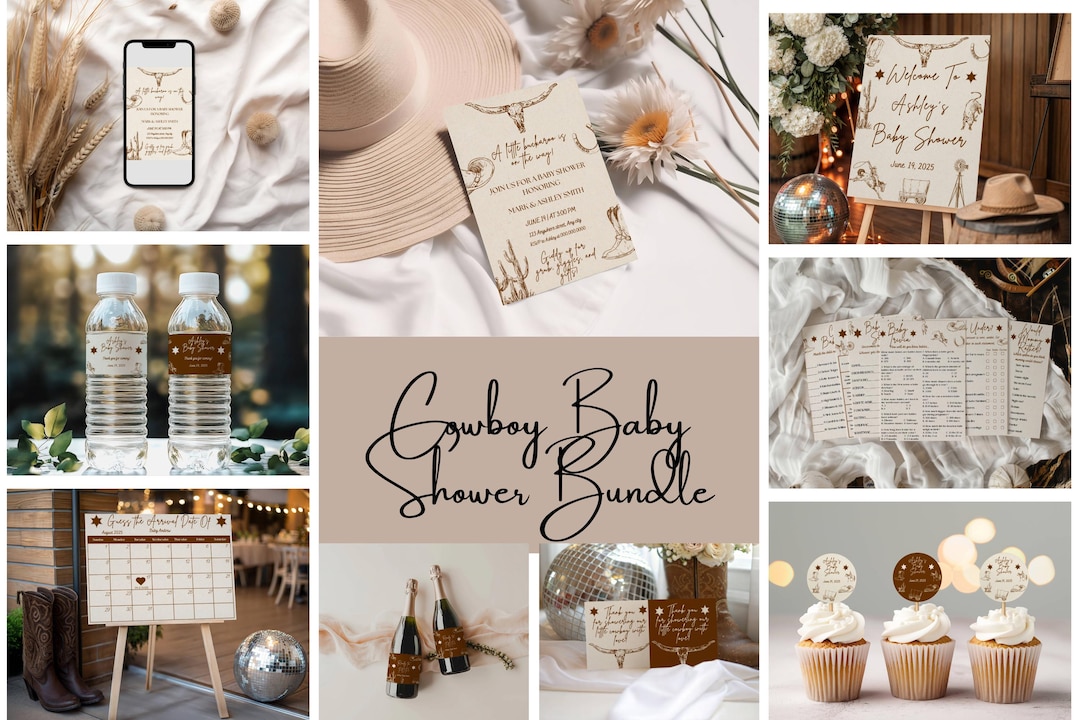 Rustic Cowboy Baby Shower Bundle | Boy Baby Shower Bundle | Cowboy Baby Shower with Games/Signs | Western Baby Shower | Rodeo Buckaroo