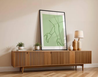 Light Green Woman Heels Line Art Minimalist Girly Wall Art Modern Trendy Decor Preppy Aesthetic Dorm Art Woman Line Drawing Feminine Print