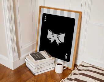 Black & White Bow Wall Art Trendy Retro Girly Prints Aesthetic Dorm Room Decor Coquette Y2K Poster Striped Art Cherry Dice Preppy Girl Art