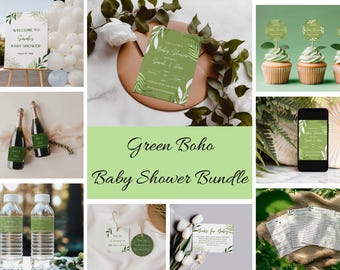 Greenery Baby Shower Bundle| Elegant Baby Shower Invitation Bundle | Printable Boho Baby Shower | Gender Neutral & Modern Baby Shower Bundle