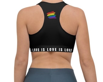 Love Is Love Compression Sports Bra, LGBTQ Pride Clothing