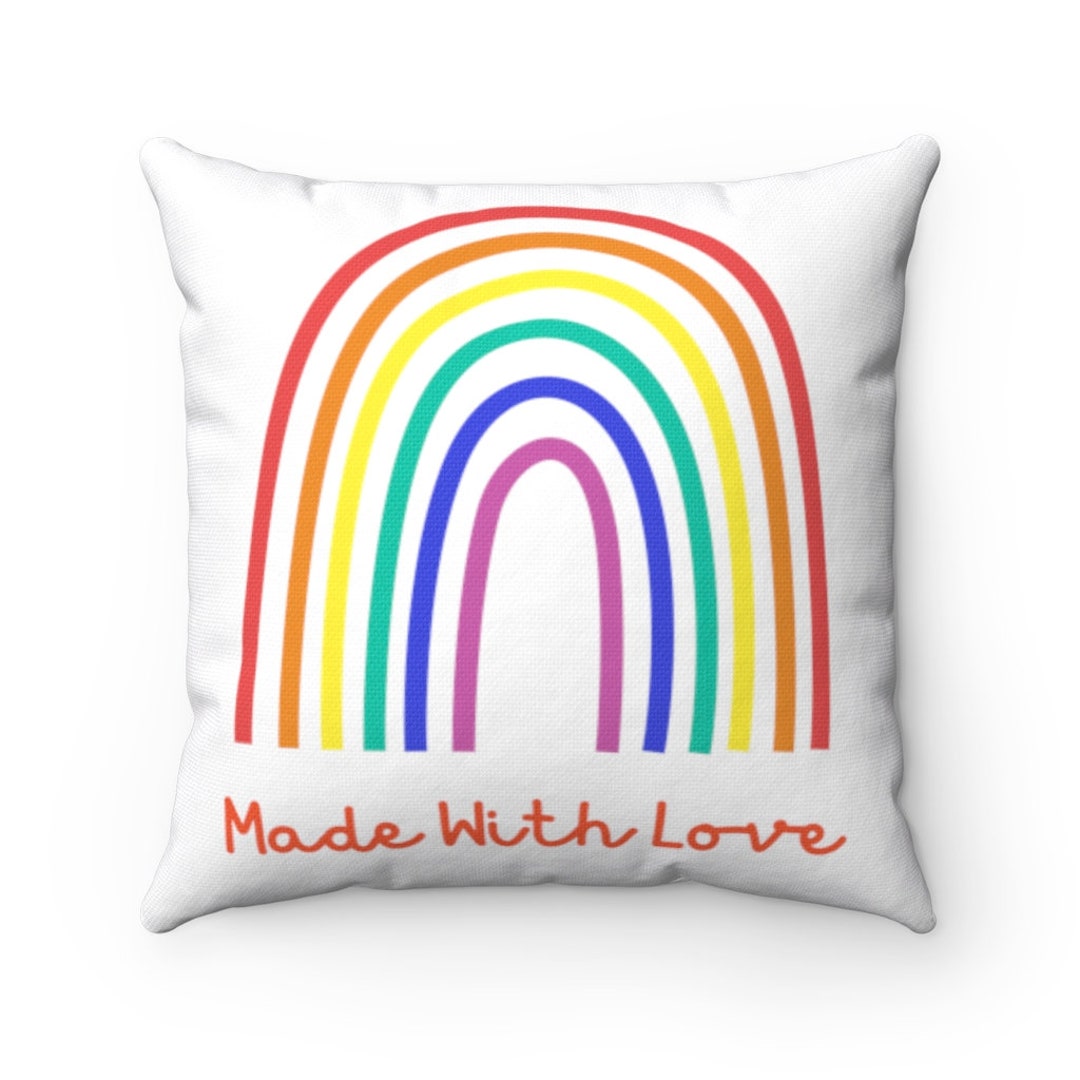 Made With Love, Rainbow Pillow, Throw Pillow and Insert, Nursery Decor