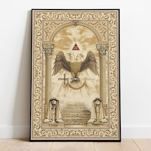 Scottish Rite 32 Degree Masonic Print, The Royal Arch of Masonry, Freemasonry Grand Lodge, Double Head Eagle Occult Art, Museum Grade Paper.