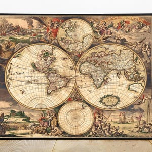 Carte du monde antique vers 1668, impression de carte vintage, cartographie antique, atlas du vieux monde, décoration de studio, cartes anciennes rares, étude d'art mural