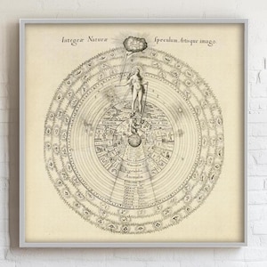 Anima Mundi 1617, diagramme de l'âme du monde, illustration hermétique vintage, art mural cosmologie ésotérique de la Renaissance. Gros caractères sur papier musée.