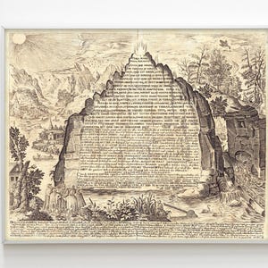 La Tavola Smeraldina o Tabula Smaragdina, Scritti Ermetici, Illustrazione alchemica d'epoca del XVII secolo. Antica, rara stampa su carta di qualità museale.