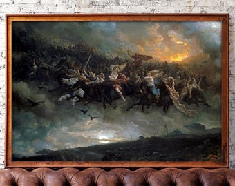 The Wild Hunt of Odin Print: 1872 Oil Painting, Odin's wrath, Norse Mythology Art, Viking Decor. Premium Print on Museum Paper.