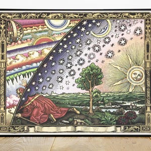 The Flamarion Engraving Colored Rare Print, Mystical Knowledge Quest, Dimension Traveler, Vintage Hermetical Art, Alchemy Print Museum Paper