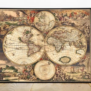 Antike Weltkarte ca 1668, Vintage Karte Druck, Antike Kartographie, Atlas der alten Welt, Studio Dekoration, alte Landkarten, Studie Wandkunst