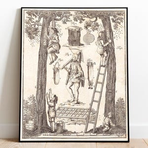 Beekeeping in the Middle Ages, Vintage Print of Apiculture Techniques and Natural Bee Hives, Antique Apiary, Large Print on Museum Paper.