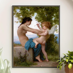 Cupid Attack Oil Painting Print, Romantic Vintage Decor, Cupid&#39;s Arrow Wall Art, Falling In Love, Eros Gallery Print on Museum Paper.