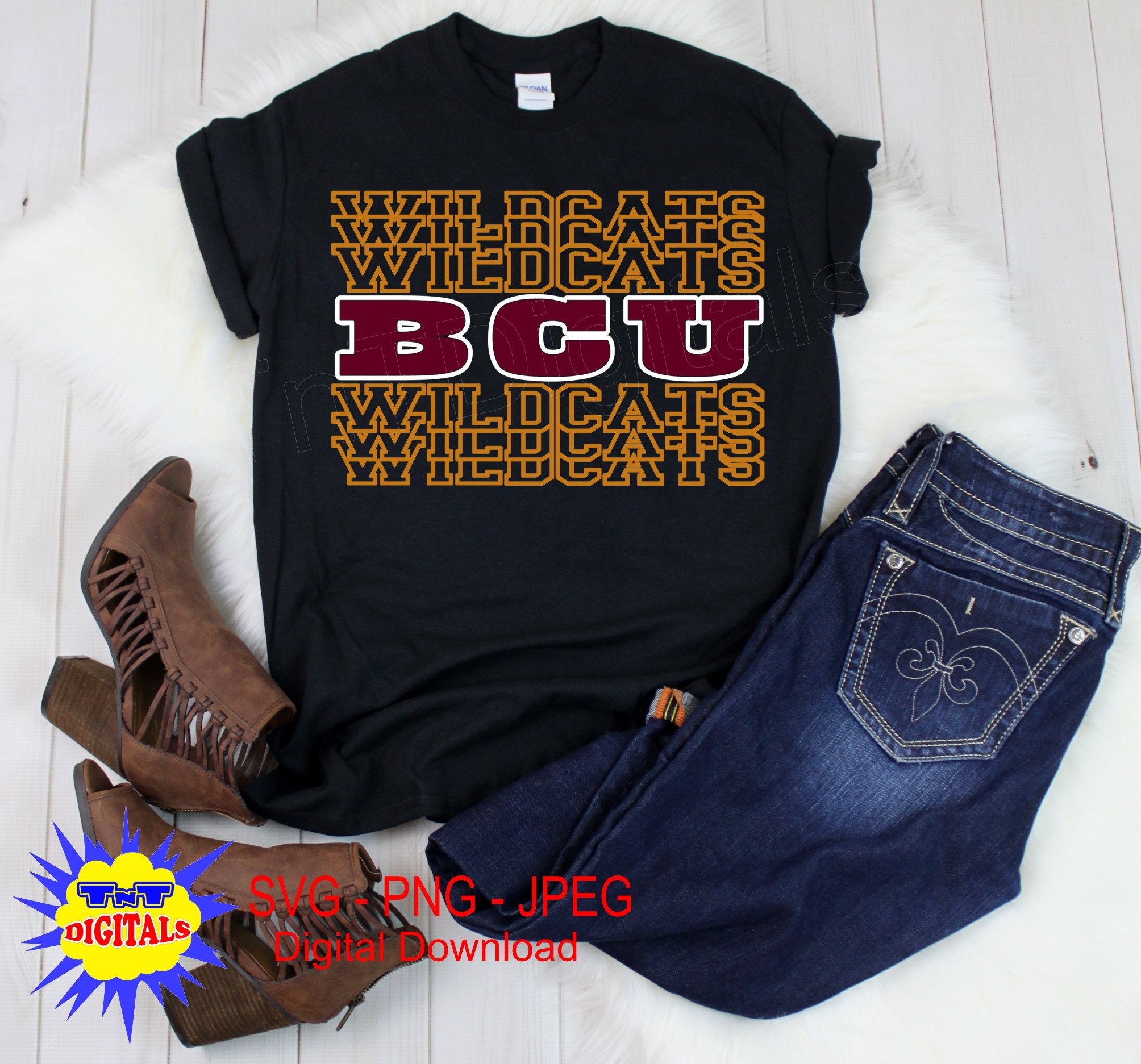 Stacked BCU Wildcats Bethune Cookman University Digital Download, Svg