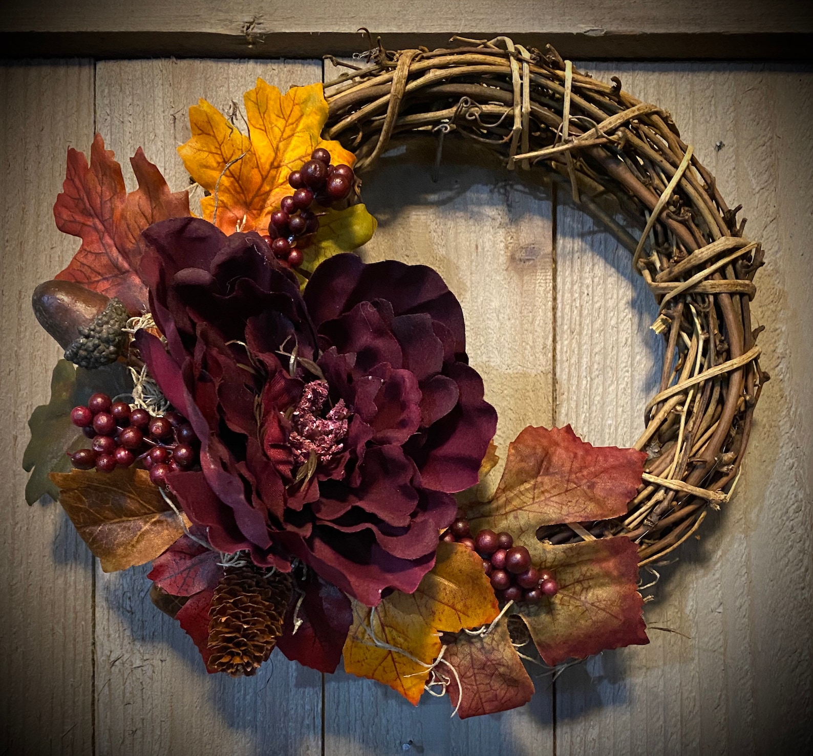 Small Grapevine Wreath in Rich Fall Colors. Quality Silk Peony Etsy