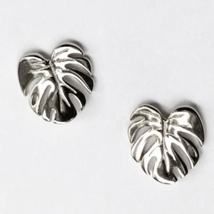 Tiny White Gold Monstera Earring Stud, Split Leaf Monstera Minimal Earring Studs, Plant Gifts, Plant Mom Gift, Gardening Gift
