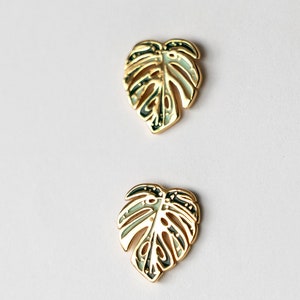 Hypo-allergenic. Thai Constellation Monstera, Variegated White Monstera Albo Earring Studs 18k Gold, Plant Necklace Jewelry, Plant Mom Gifts