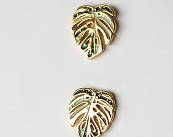 Thai Constellation Monstera Earrings: 18k Gold Plant Studs