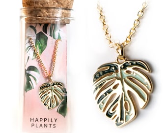 Monstera Albo Leaf Necklace: 18k Gold Plated Botanical Charm