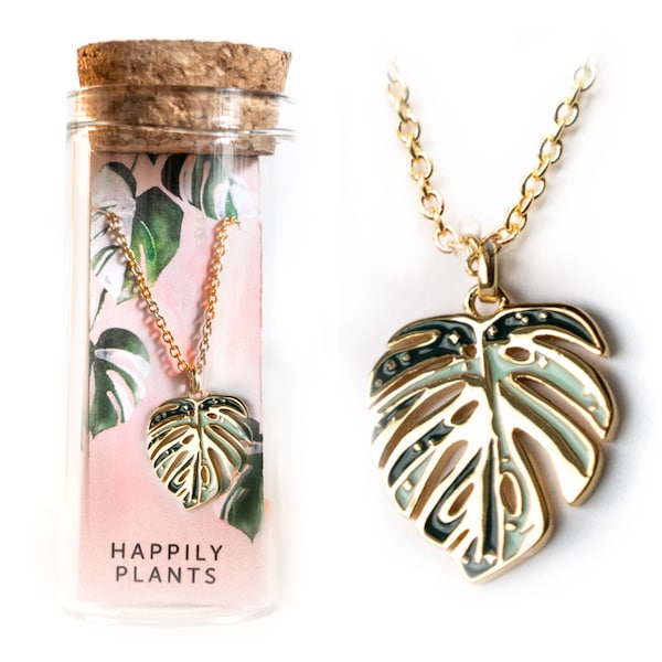 Ketting met Monstera Albo-blad: 18k vergulde botanische bedel