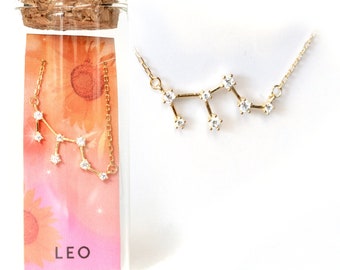 LEO Birth Flower Necklace Set, Zodiac Star Necklace, Birth Flower, Birthday Astrology Gift, Horoscope Gifts, Gift for Women Her
