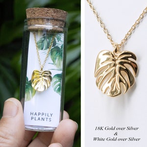 18k Gold Monstera Deliciosa Necklace Charm, Necklaces for her, Plant Necklace, Botanical Jewelry, Plant Gifts,  Plant Mom, Best Friend Gifts