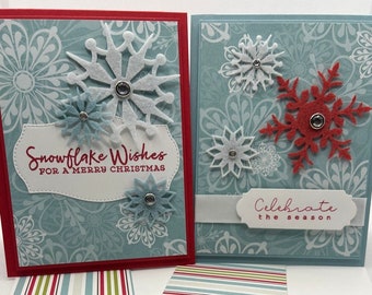 Snowflake Card Set of 2/Christmas Card Set of 2/Handmade Christmas Cards
