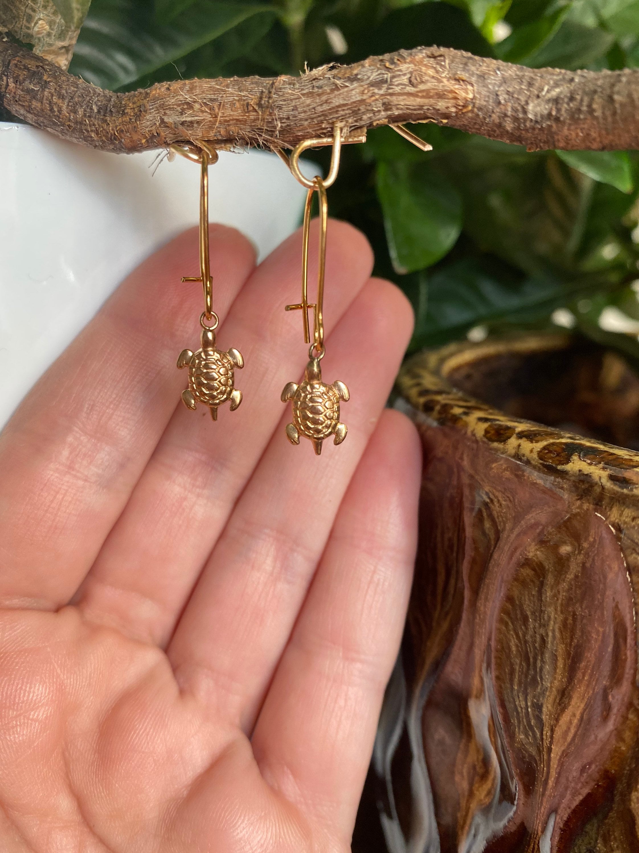 Petite gold sea turtle earrings Etsy