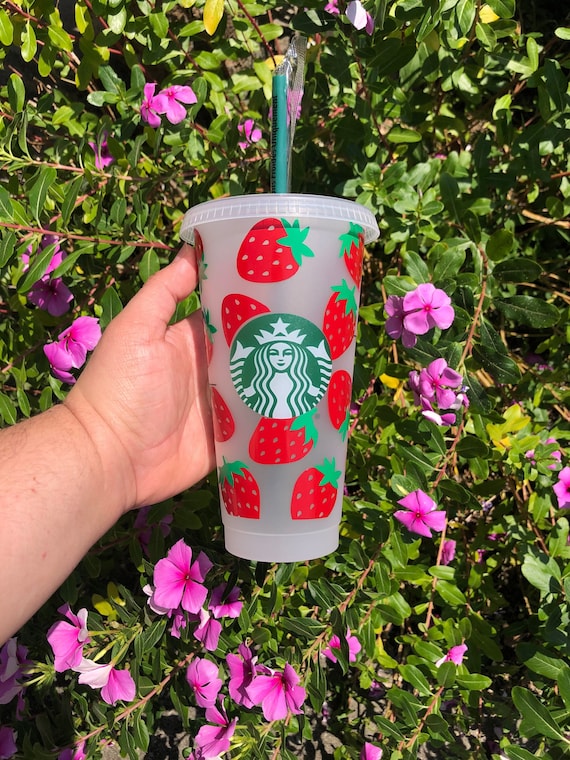 Strawberry Starbucks Cup With Straw Topper 