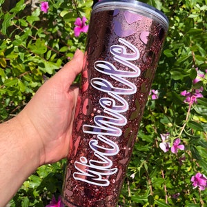 Blinkerbell Personalized Floating Glitter Venti Starbucks Cup Pink and Black