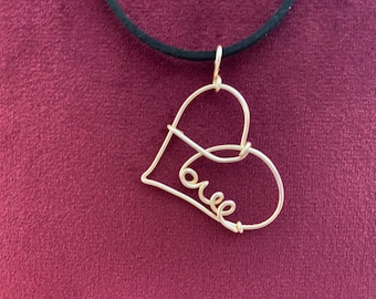 Handmade gold colored copper wire wrapped heart shaped pendant, unique gift for her,special gift for her