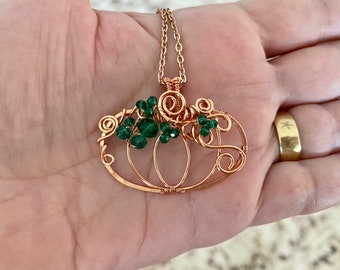 Copper wire wrapped pumpkin pendant, wire wrapped pumpkin necklace, fall jewelry, affordable price