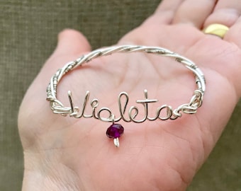 Handmade copper wire wrapped name bangle, name bracelet, custom handmade bracelet, personalized, Christmas gifts