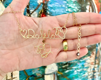 Handmade copper wire wrapped name necklace, custom