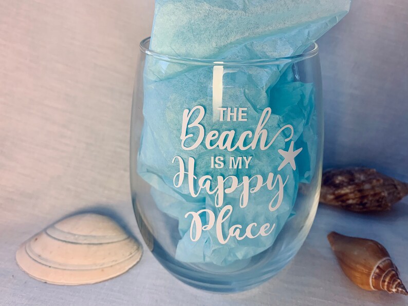 The Beach is My Happy Place Wine Glass 20 Oz Wine Glasses Etsy