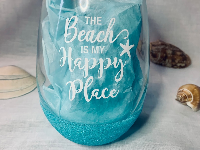 The Beach is My Happy Place Wine Glass 20 Oz Wine Glasses Etsy