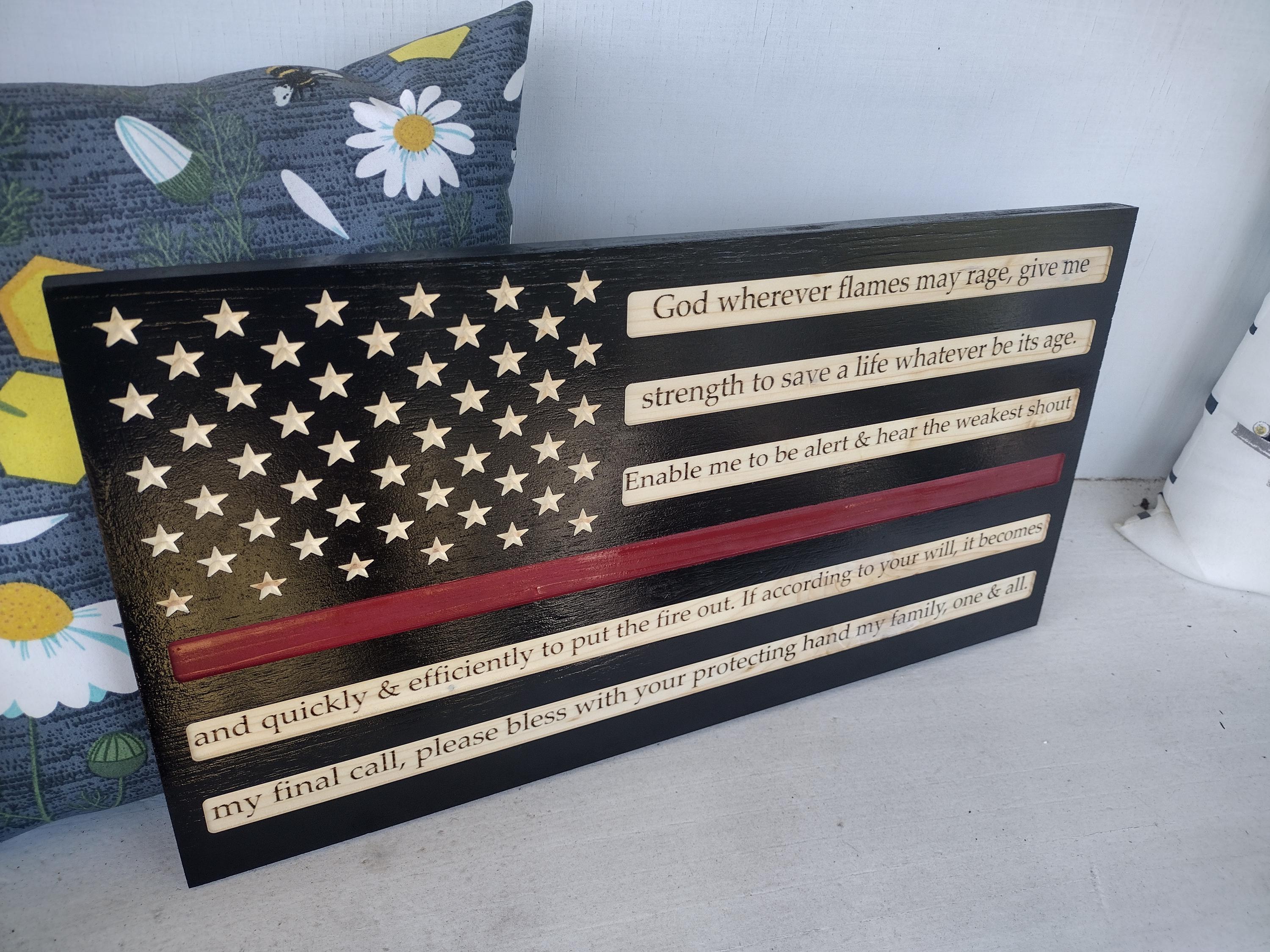 Thin Red Line Firefighters Prayer Wood American Flag - Etsy