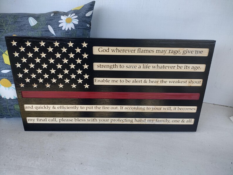 Thin Red Line Firefighters Prayer Wood American Flag - Etsy