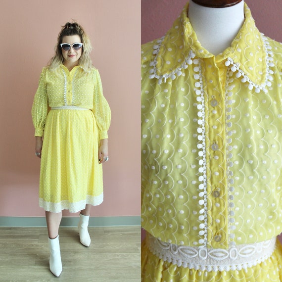 70’s matching yellow blouse and skirt set