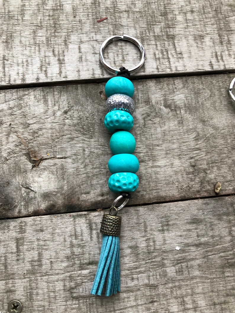 Teal beaded keychain