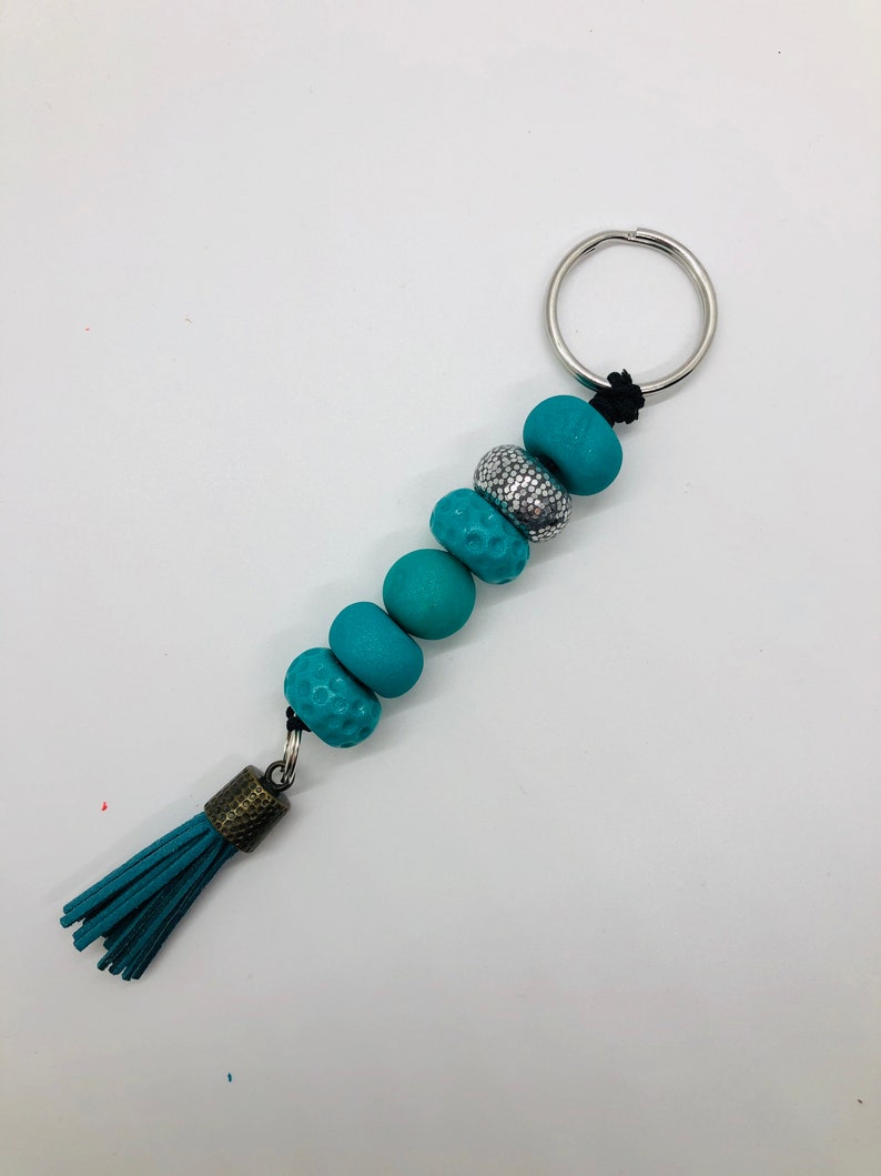 Teal beaded keychain