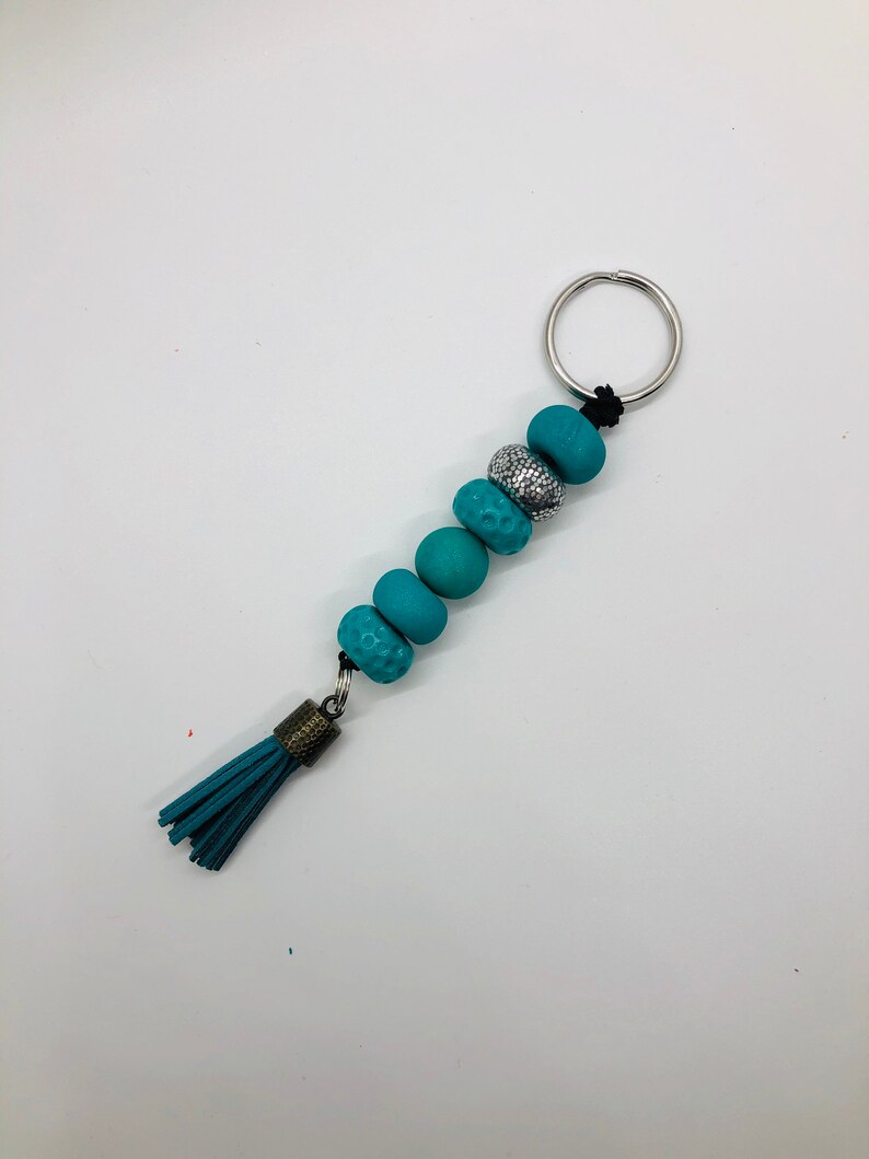 Teal beaded keychain
