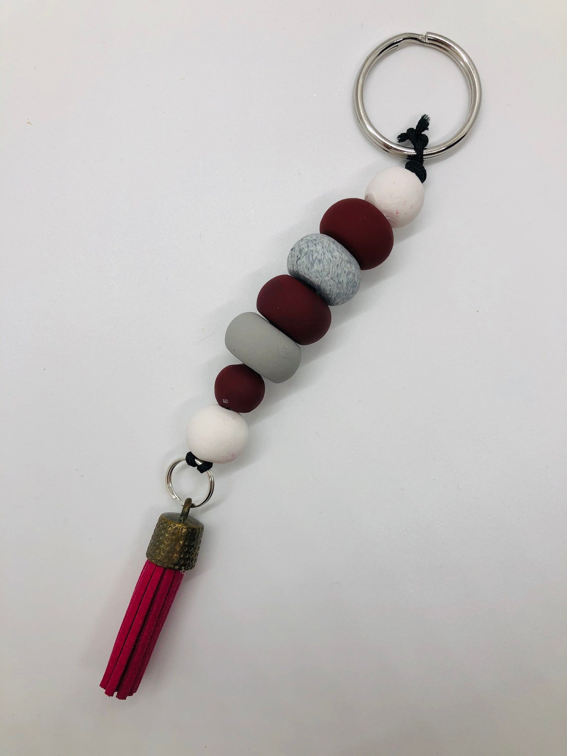 Burgundy and Grey Keychain Etsy