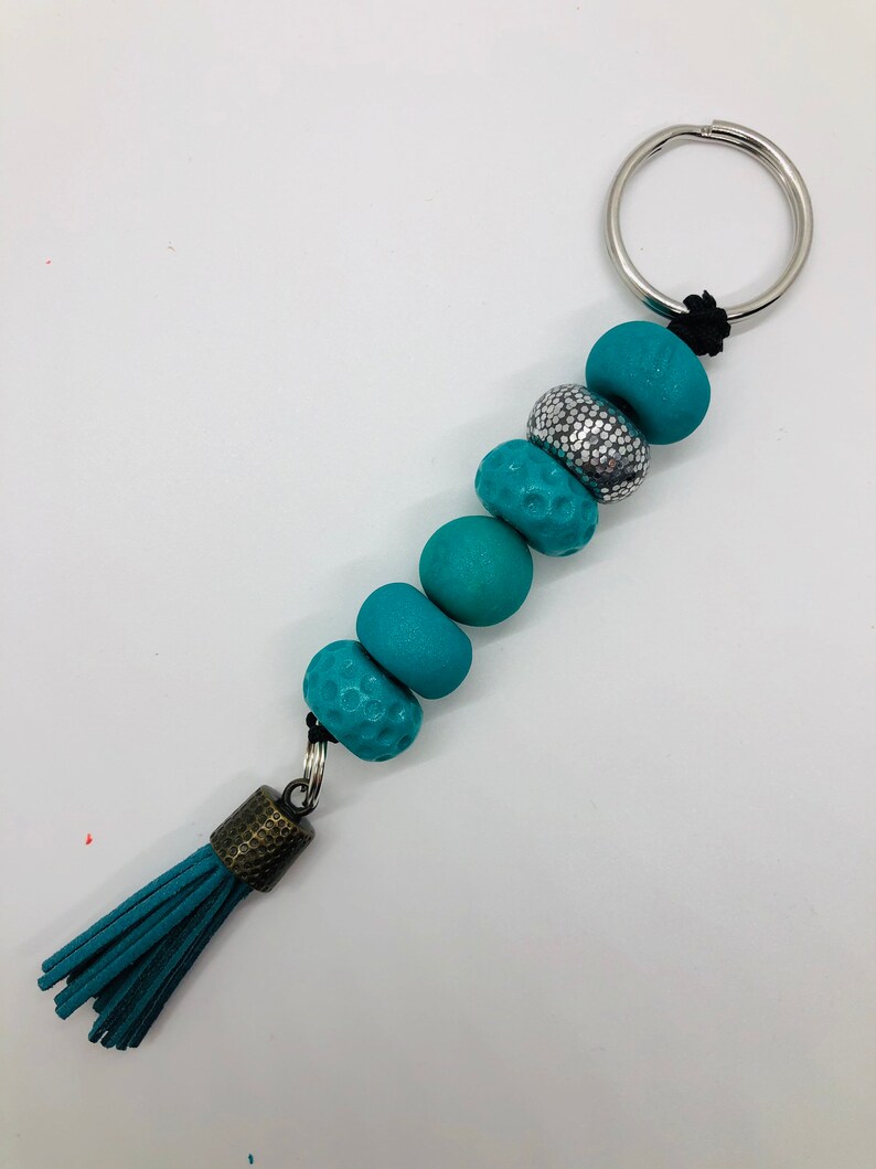Teal beaded keychain