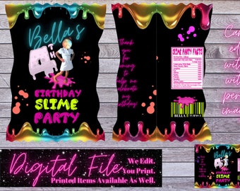 Envoltorios personalizados de Slime para cumpleaños (archivo digital)