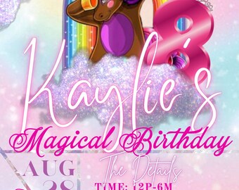Invitación de cumpleaños de unicornio afro: E-vite con brillo arcoíris (digital)