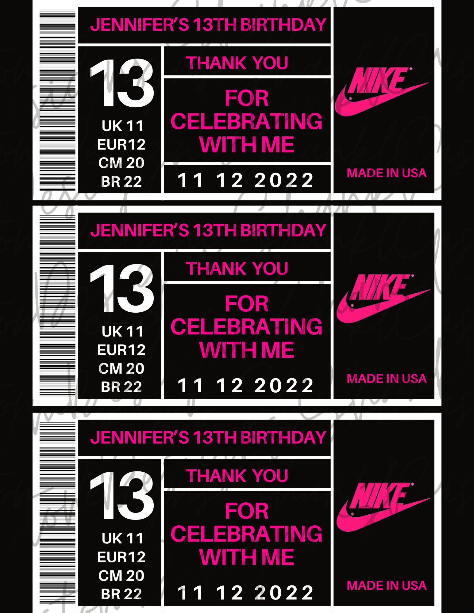 Pink Printable Shoe Box Label Party Favors Black Pink Etsy